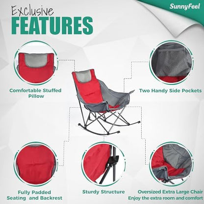 SUNNYFEEL Oversized Folding Rocking Camping Chair for Adults, 500lbs Red