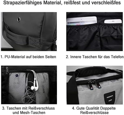 Gym Duffle Bag Backpack Waterproof Sports Duffel Bags Travel Weekender Bag for Men Women Overnight Bag with Shoes Compartment Grey