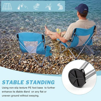 HaSteeL Low Beach Chairs for Adults, Lightweight Camping Folding Chair with Carrying Bag, Portable for Outdoors Lawn Backyard Patio RV Trip Fishing Sport Tailgating, Support 300LBS, Blue, 2 Pack