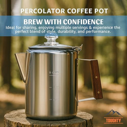 Toughty Yosemite Stovetop Coffee Percolator, 9 Cup, Silver