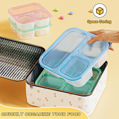 Canfanni 6 Pcs Snack Box Container Set, Reusable 3&4 Compartment Meal Prep Snack Containers for Adults Kids Toddler, BPA-Free Divided Lunchable Container for School, Work and Travel (All Transparent)