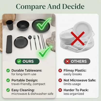 Dinnerware Set Lightweight Sturdy Portable for Daily Meals and Outdoor Adventures for 4 People PP Plates Bowls Cutlery Set Camping