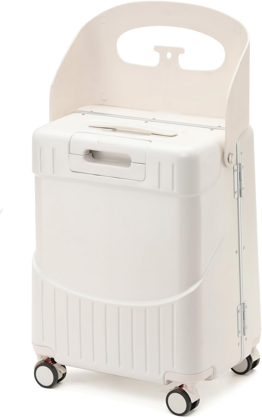 22'' Hardside Ride-On Suitcase with Seat for Kids & Adults – Travel Luggage with 360° Spinner Wheels, Lockable TSA Lock & Seat Belts, Foldable Stool for Airport Waiting