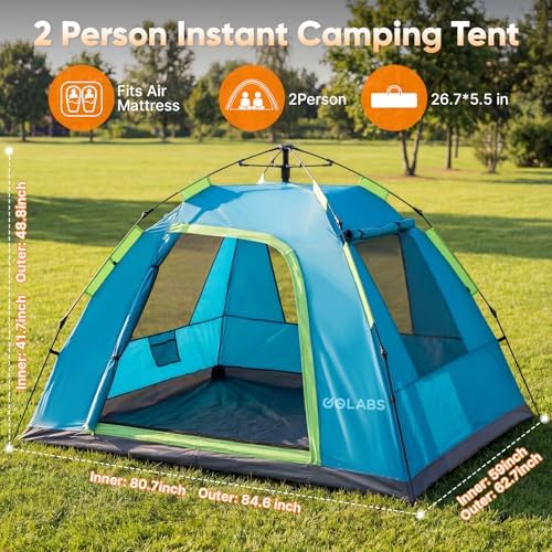 Golabs Pop Up Camping Tent for 2/3 Person, Quick Setup by Pre-Attached Pole