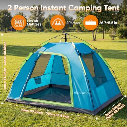 Golabs Pop Up Camping Tent for 2/3 Person, Quick Setup by Pre-Attached Pole