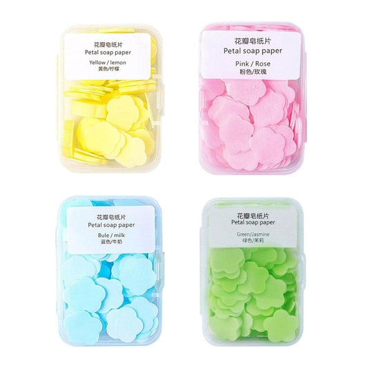 4 Boxes Paper Soap, 4 Different Scented Mini Fresh Portable Disposable Petal Hand Wash Sheets, Dissolvable Hand Bath Soap, Suitable for Outdoor, Travel, Camping (Approx 400 Sheets)