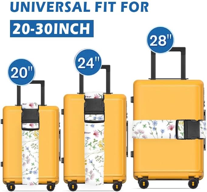 Luggage Straps for Suitcases Travel Belt Accessories, Cute Suitcase Strap, Adjustable Luggage Belt Strap, Heavy Duty with Quick-Release Buckle Luggage Strap White Beautiful Flowers
