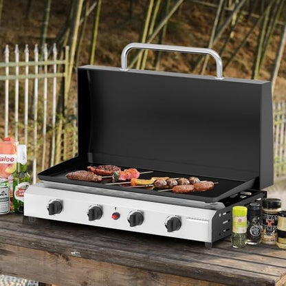 SKOK 4 Burners Outdoor Tabletop Gas Griddle with Hood, Flat Top Grill