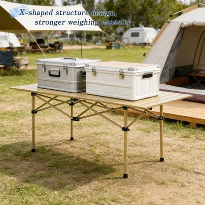 Camping Table with 6 Chairs, Portable Folding Picnic Table Set-Beige