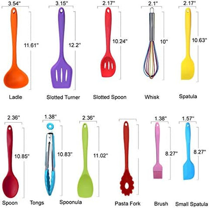 Kitchen Utensil Set - 11 Cooking Utensils - Colorful Silicone Kitchen Utensils - Nonstick Cookware with Spatula Set - Colored Best Kitchen Tools Kitchen Gadgets(Multi)