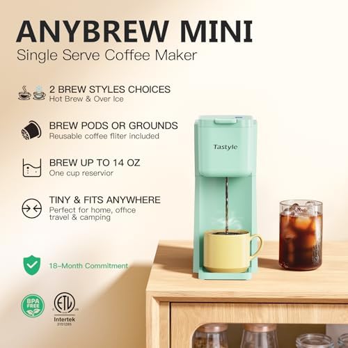Tastyle Mini Single Serve Hot and Iced Coffee Maker for K Cup and Ground