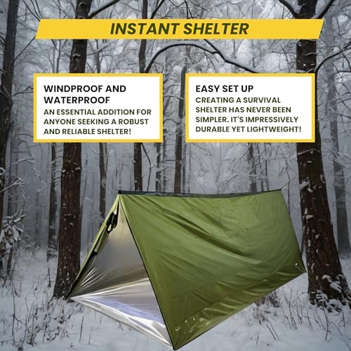 2-Person Ultralight Mylar Survival Tent, All-Weather, Emergency Whistle