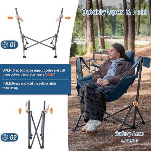 TIMBER RIDGE Hammock Camping Chair with Adjustable Backrest, Heavy Duty Folding Hammock Chair Supports 350lbs, Portable Hammock Chair for Camping, Travelling and Patio, Blue 2 Pack