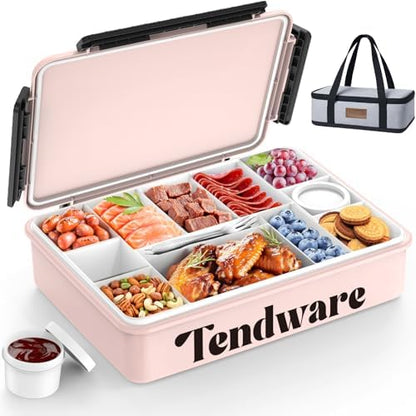 Chilled Portable Snackle Box Container with Ice Pack, Beach Essentials for Summer, Divided Serving Tray with Insulated Bag, Snack Containers for Road Trip Charcuterie Snack Picnic, Peony