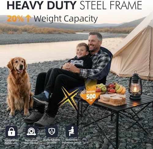 Oversized Camping Chairs for Adults - Heavy Duty Padded Outdoor Camp Chair