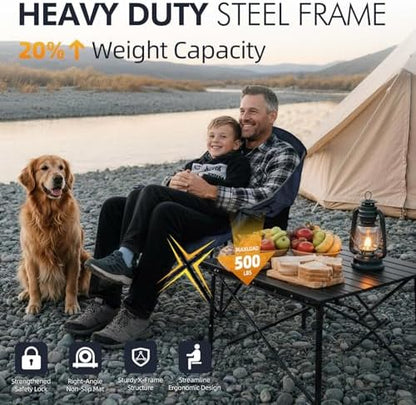 Oversized Camping Chairs for Adults - Heavy Duty Padded Outdoor Camp Chair