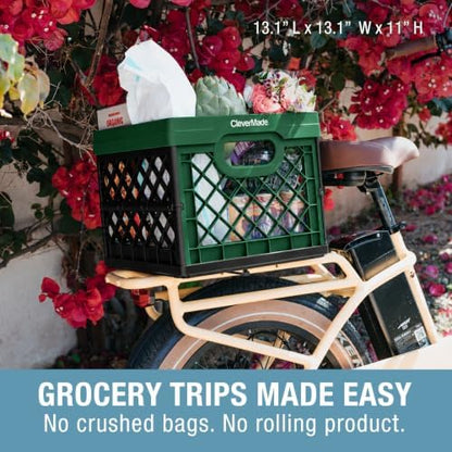 CleverMade Collapsible Milk Crates For Storage, 25L 3 Pack, 50 lb, Forest