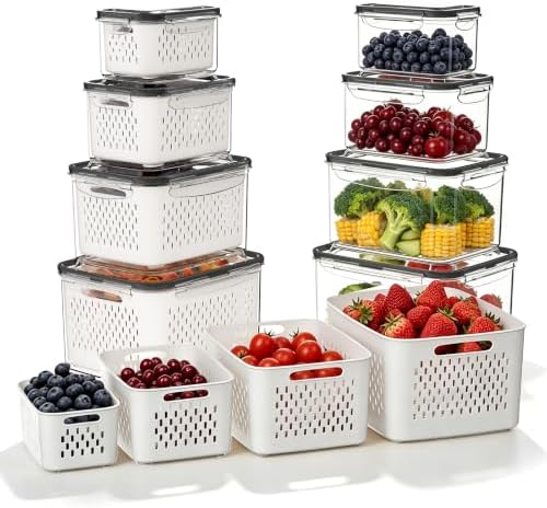 JOYZAN Fruit Storage Containers for Fridge with Airtight Lids 8 Pack