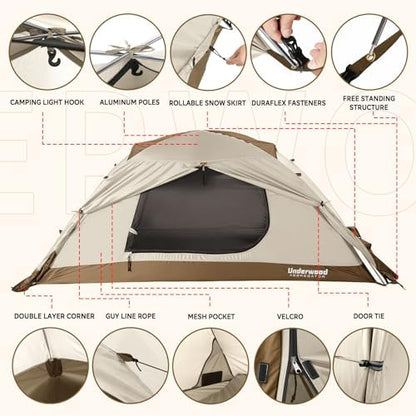 1/2 Person 4 Season Backpacking Tent, Lightweight Waterproof Winter Tent