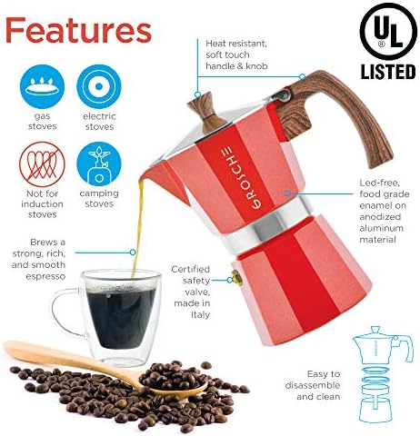 GROSCHE Milano Stovetop Espresso Maker Moka Pot 9 espresso Cup 15.2 oz Red