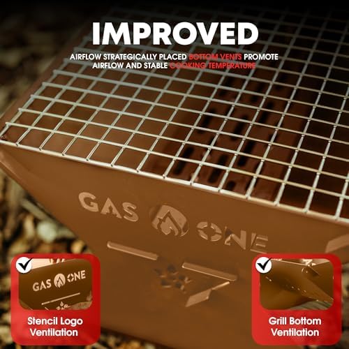 GasOne 15” Portable Charcoal Grill – Foldable BBQ Grill – Camping Grills for Backyard, Bonfire, Patio – Heavy-Duty Portable Fire Pit – Camp Cooking Gear, Brown
