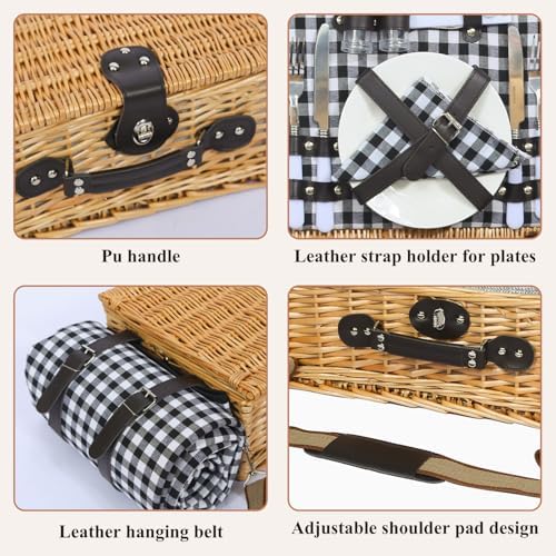 Picnic Basket for 2 with Blanket and Wine Pouch for Couples