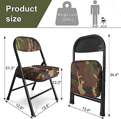 Mini Padded Folding Stool - 12.2 Inch Camping Camo Green 1-Pack