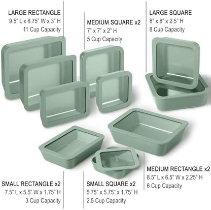 20-Piece Glass Food Storage Containers Set with Lids (10 Containers + 10 Lids) | Microwave-Safe Airtight Seal, Oven-Safe Ceramic-Coated Glass | Zero Plastic, No PFAS/PFOA/BPA [Willow]