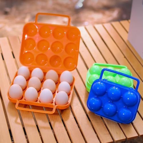 Portable Egg Holder 12 Grid Plastic Storage Box Carrier Container Case with Handle for Outdoor Camping Picnic Backpacking Hiking Kitchen RV Travel Food Storage Organizers(Green)