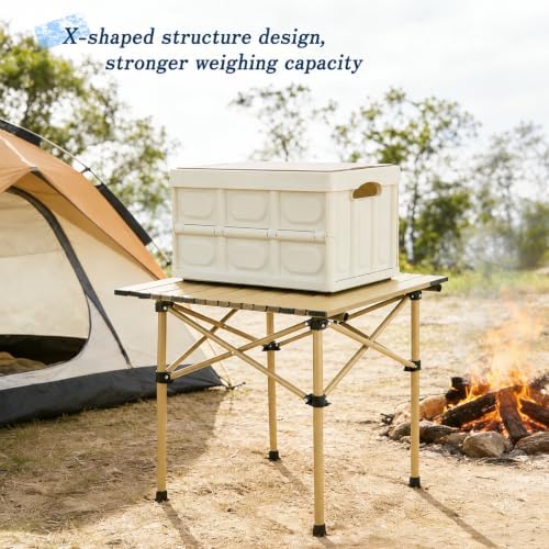 Camping Table with 2 Chairs, Portable Folding Picnic Table Set-Beige