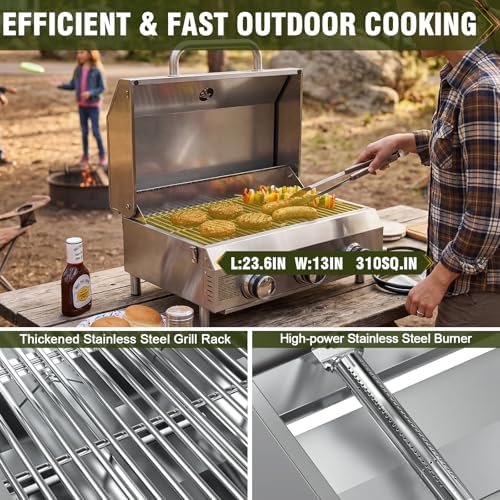 Bestfire 3-Burner Tabletop Gas Grill, 30,000 BTU Portable Propane Grill, Heavy-Duty Thickened Stainless Steel Grates & Knobs, Compact & Detachable Legs for Camping, RV&BBQ