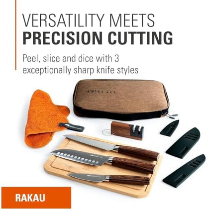GSI Outdoors, Rakau Gourmet 3-Piece Camping Knife Set with Stainless Steel Blades and Waterproof Wood Handles, Perfect for Outdoor Cooking and Adventures