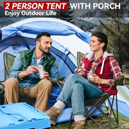 2/4 Person Camping Tent with Porch, Lightweight Waterproof Tent Easy Setup