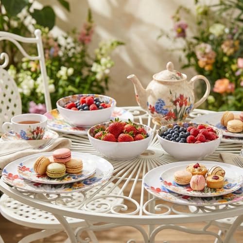 Melamine Dinnerware Set for 4,12 Piece Plates and Bowls,Unbreakable Dishes
