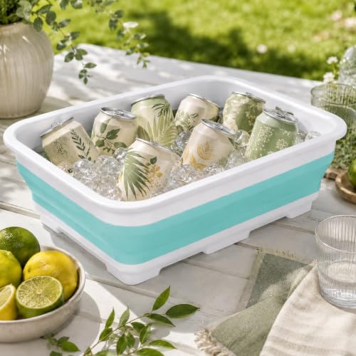 Goderewild Collapsible Dish Pan, 10L (2.6 Gal) Foldable Sink Tub, Mint