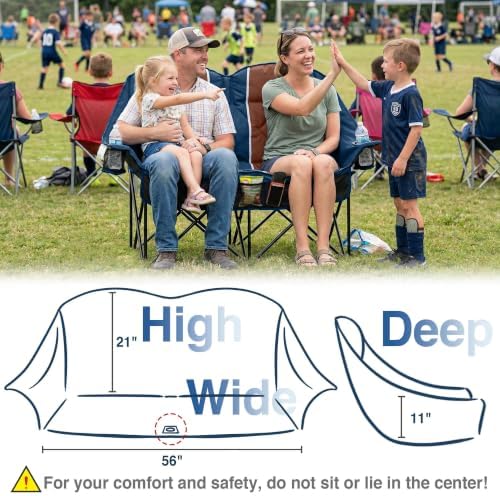 Oversized Double Camping Chair - 2 Person Folding Loveseat for Campfire Snuggle Freedom, Heavy Duty 660LBS Support with Frustration-Free Oversized Carry Bag, Perfect for Couples, Dogs & Sports