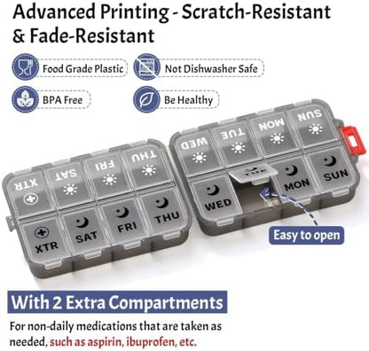 Foldable Portable 7 Day Pill Organizer 2 Times a Day, AM PM Weekly Pill Box