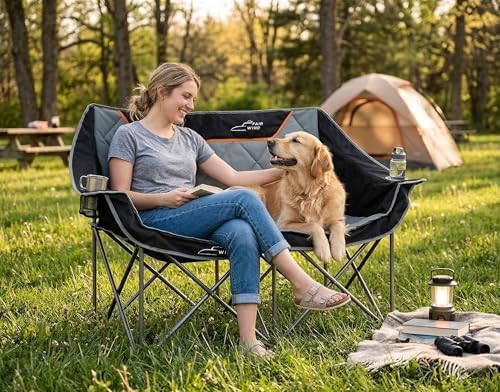 FAIR WIND Oversized Fully Padded Camping Double Chair Folding Loveseat