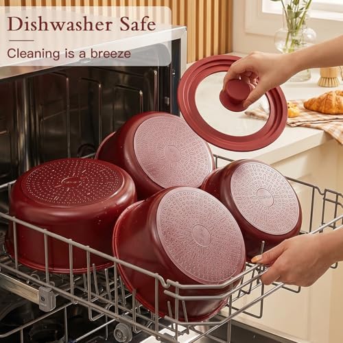 GIPP Pots and Pans Set Non Stick,Kitchen Cookware Set Detachable Handle, Non Toxic Cooking Pan Set with Frying Pans Set,RV Cookware Sets for All Stoves, Red Black Gradient, 21PCS