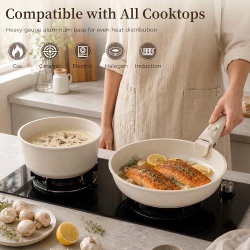 YASHE 9Pcs Granite Nonstick Pots and Pans Set, Oven Safe, Stackable