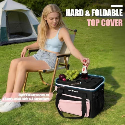INSMEER Collapsible Cooler with Hard Shell & 4 Cup Holders - 55 Cans