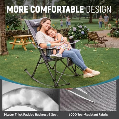FUNDANGO Oversized Rocking Camping Chair 440Lbs Padded Folding Camp Chairs