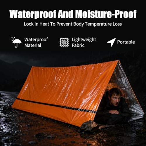 Emergency Survival Tent Shelter, 1 or 2 Person Emergency Tent with Emergency Whistle Emergency Shelter,Life Tube Tent for Camping,Hiking, Backpacking