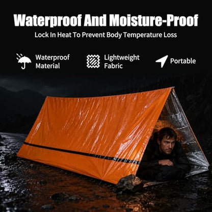 Emergency Survival Tent Shelter, 1 or 2 Person Emergency Tent with Emergency Whistle Emergency Shelter,Life Tube Tent for Camping,Hiking, Backpacking