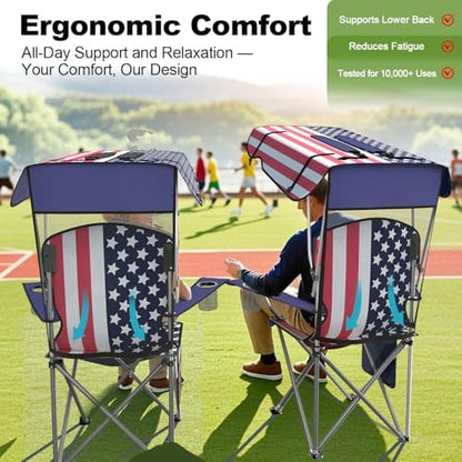 VTOY Portable Folding Camping Chair with Canopy, Outdoor Sun Shade Chair