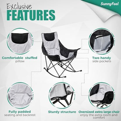 SUNNYFEEL Oversized Folding Rocking Camping Chair for Adults, 500lbs Grey