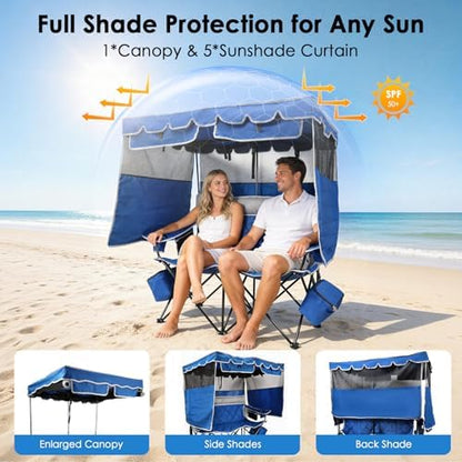 Suteck Double Camping Chair with Canopy, 660lbs Folding Loveseat with Shade