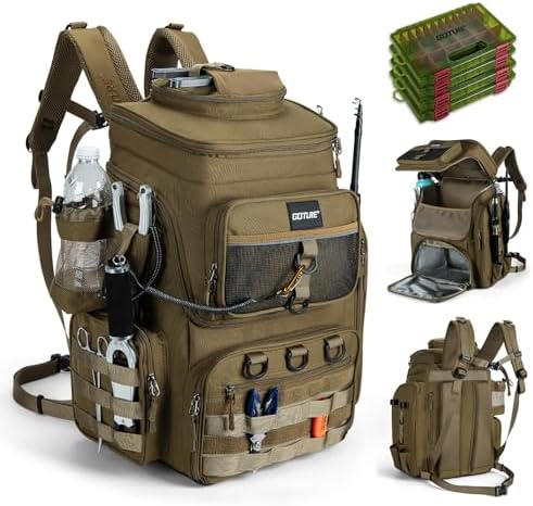 Goture Fishing Backpack with 4 Tackle Boxes,55L Tackle Backpack with Cooler