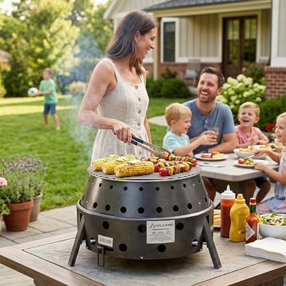 Volcano 3 Collapsible Portable Outdoor Grill/Stove, Propane, Charcoal and Wood, 19500 BTU Burner, 13 Inch Cooking Surface, Camping Stove for Backpacking, Hiking and BBQ, Carry Bag and Hose Included