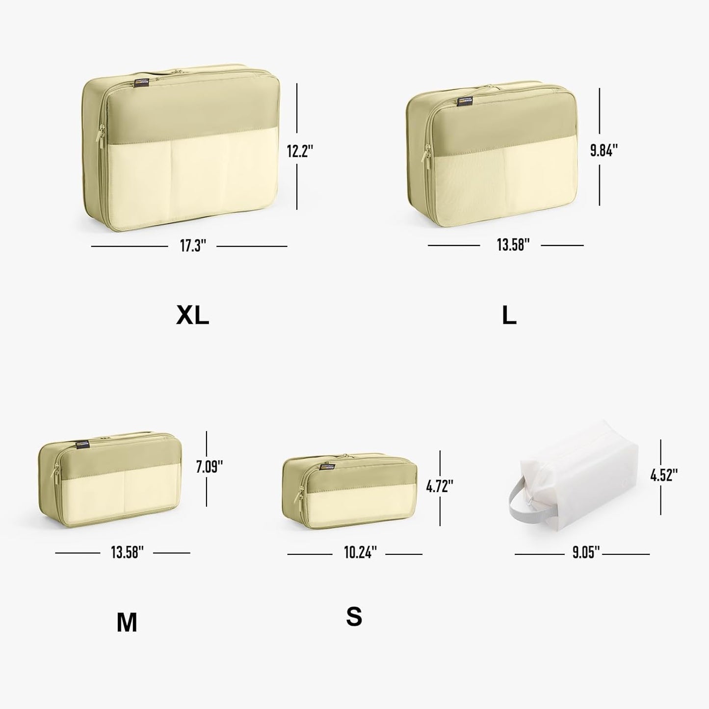 5 Set Compression Packing Cubes for Travel, Space Saving Luggage Organizer Bags (Bright Yellow)